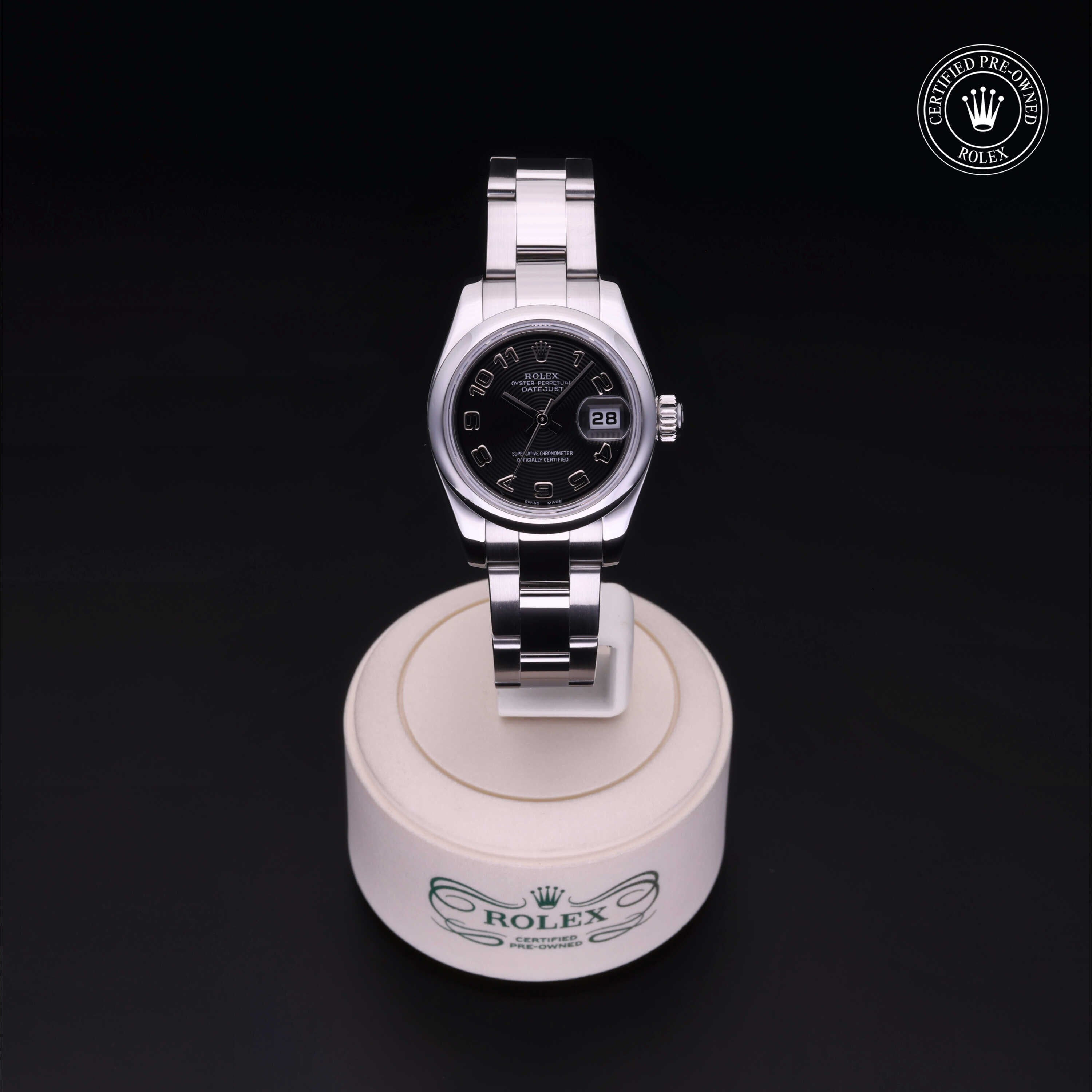 Rolex Certified Pre-owned Lady Datejust M179160-0006 front on black background