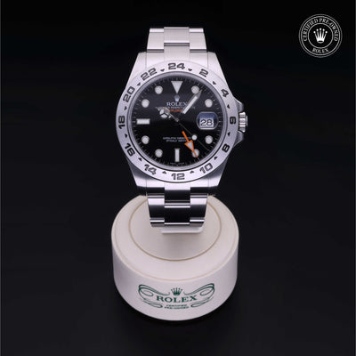 Rolex Certified Pre-owned Explorer M216570-0002 front on black background