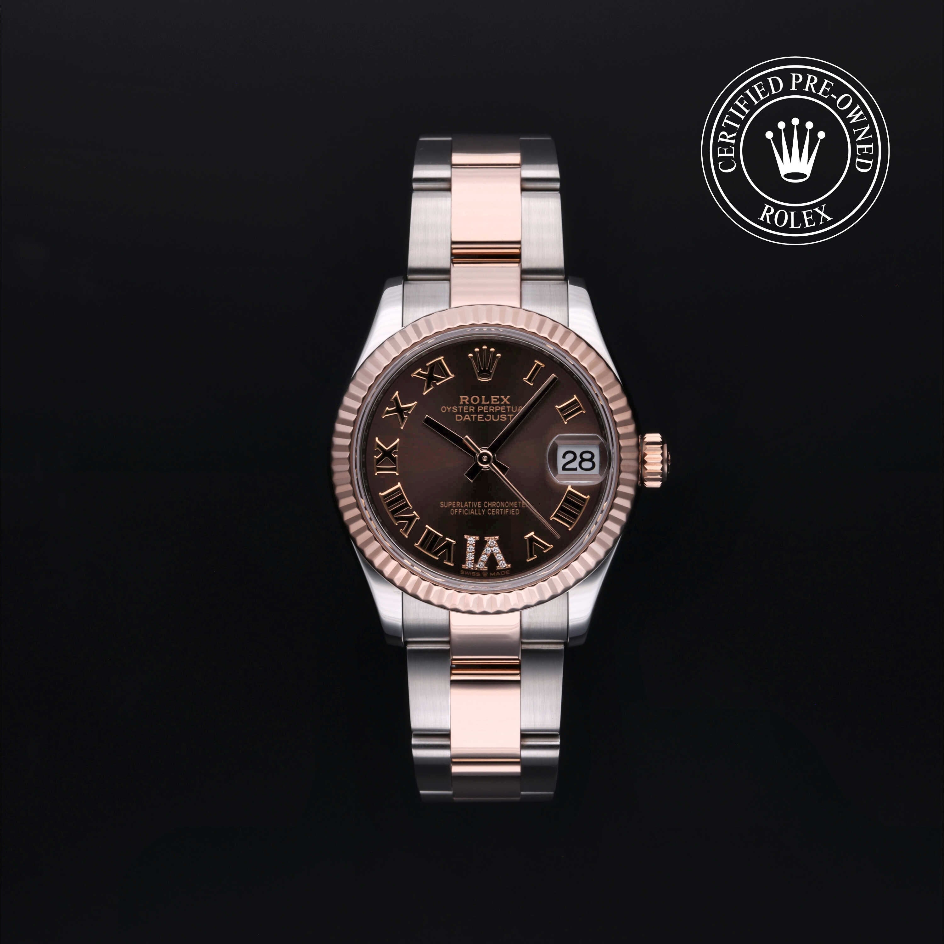 Rolex Certified Pre-owned Lady Datejust M278271-0003 front on black background