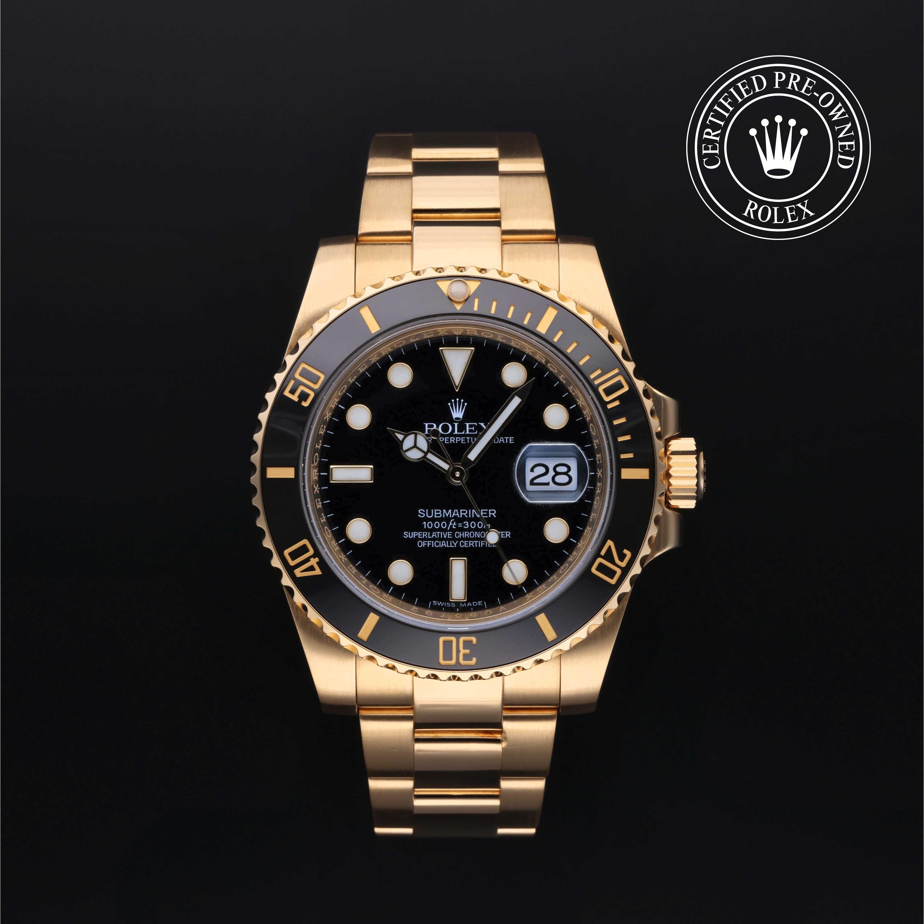 Rolex Certified Pre-owned Submariner M116618LN-0001 front on black background