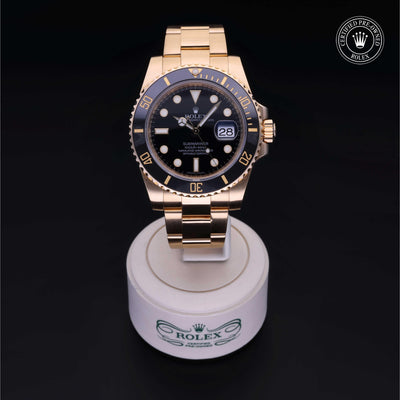 Rolex Certified Pre-owned Submariner M116618LN-0001 front on black background