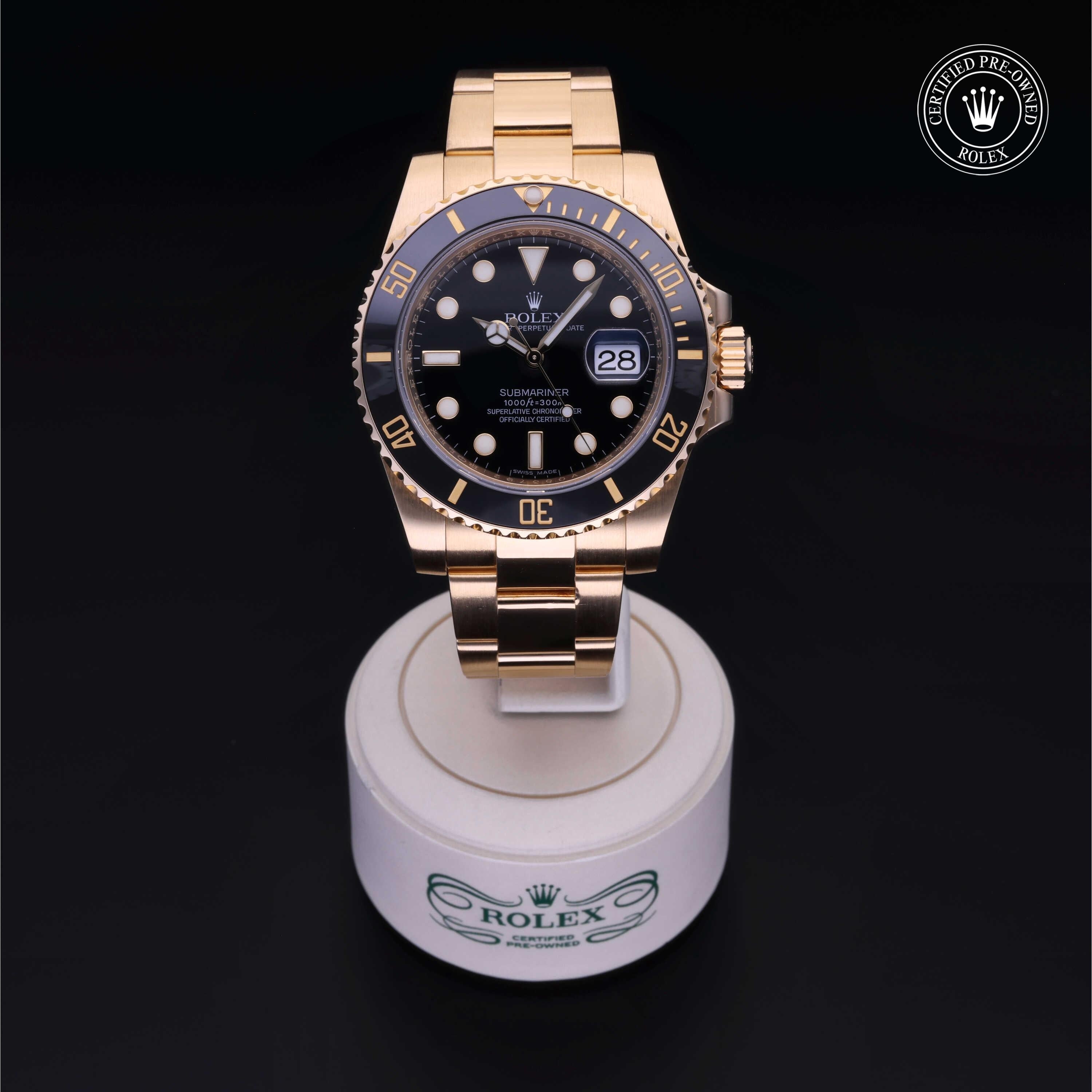 Rolex Certified Pre-owned Submariner M116618LN-0001 front on black background