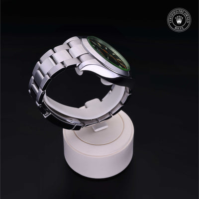 Rolex Certified Pre-owned Milgauss M116400GV-0001 front on black background
