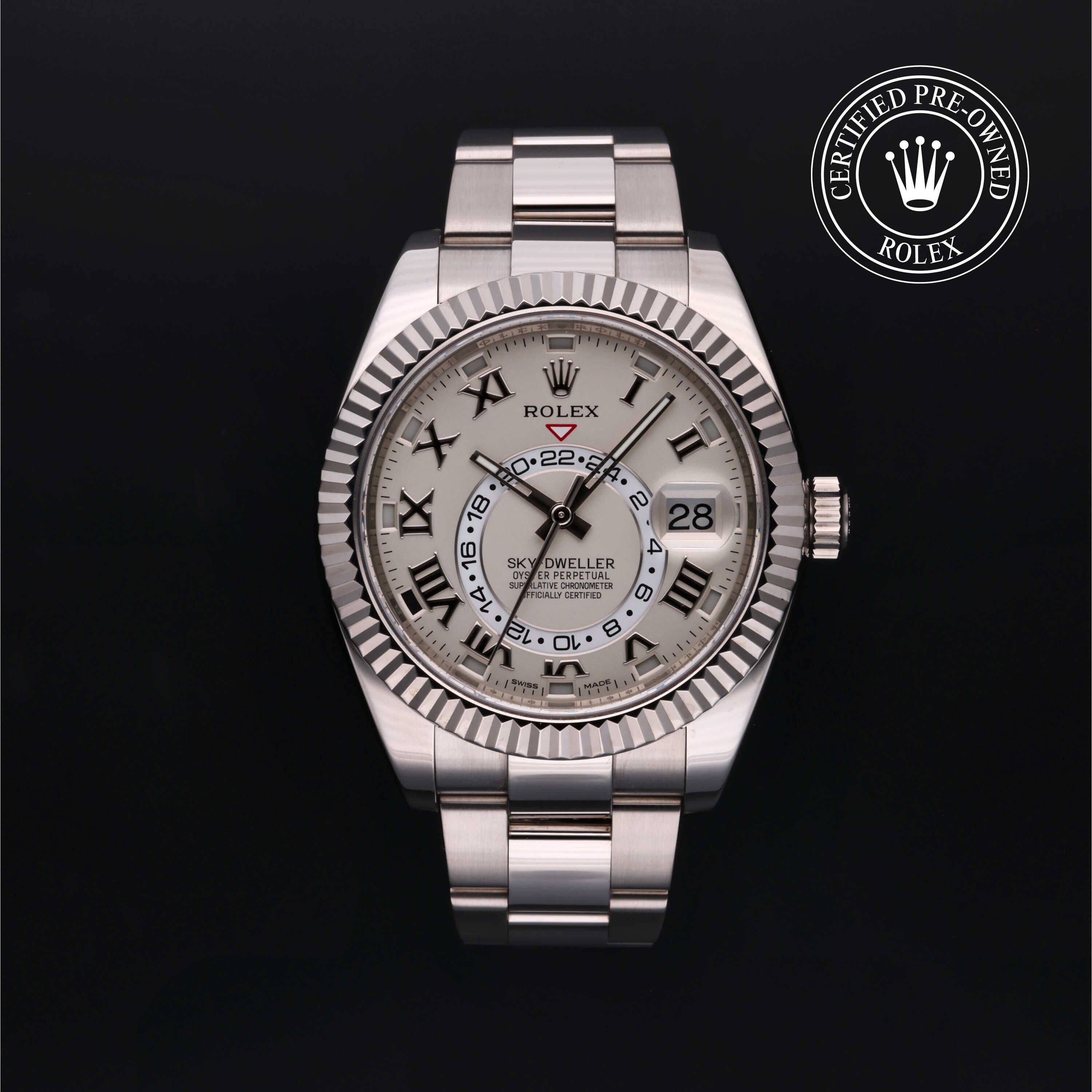 Rolex Certified Pre-owned Sky-Dweller M326939-0001 front on black background