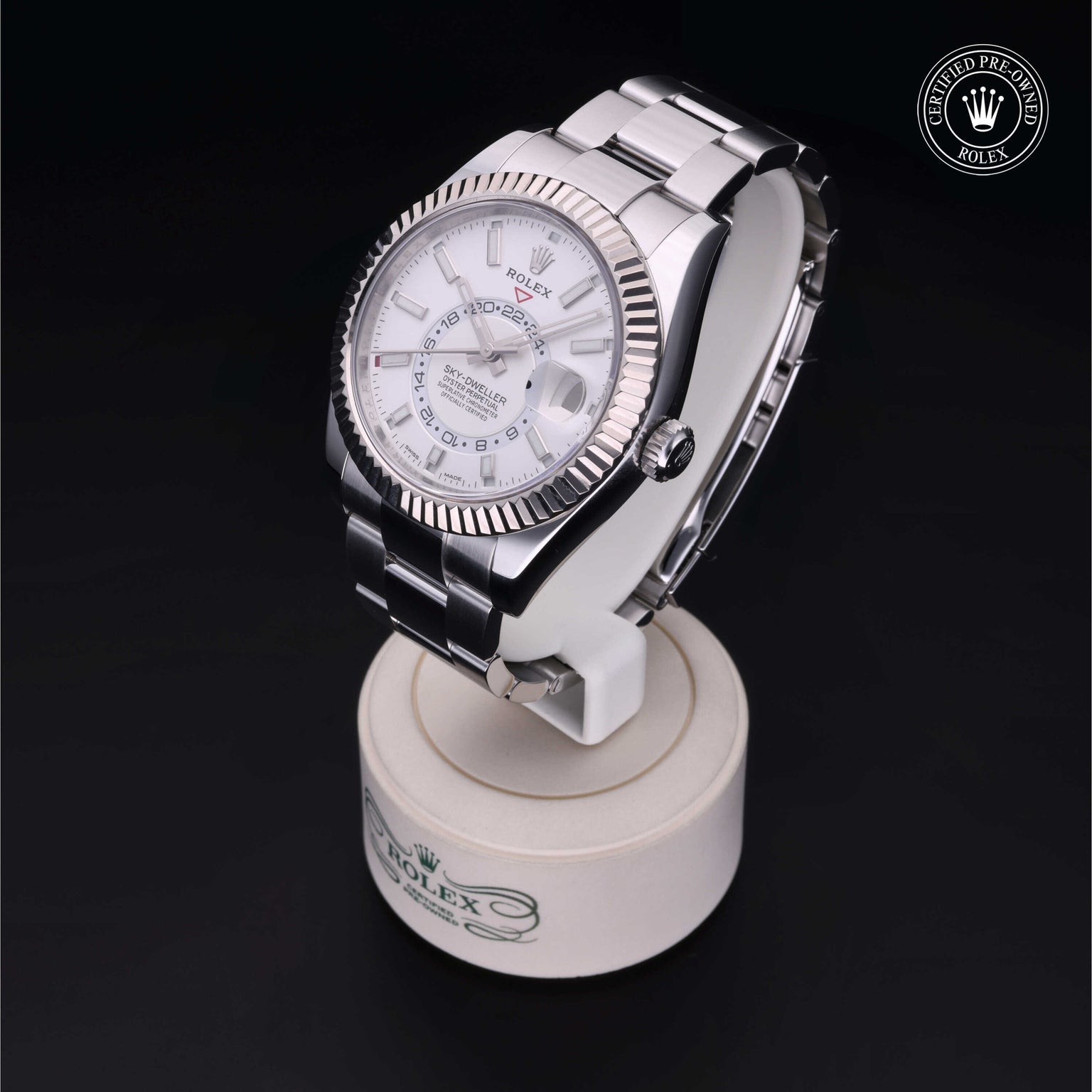 Rolex Certified Pre-owned Sky-Dweller M326934-0001 front on black background