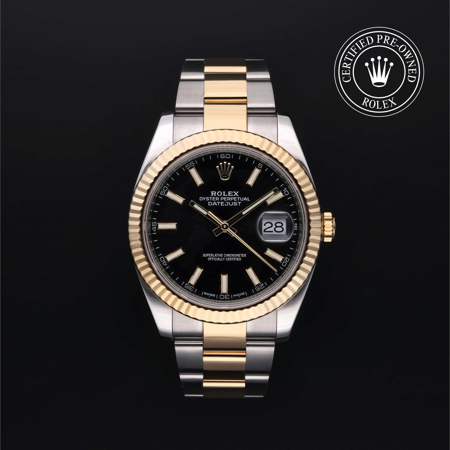 Rolex Certified Pre-owned Datejust M126333-0013 front on black background