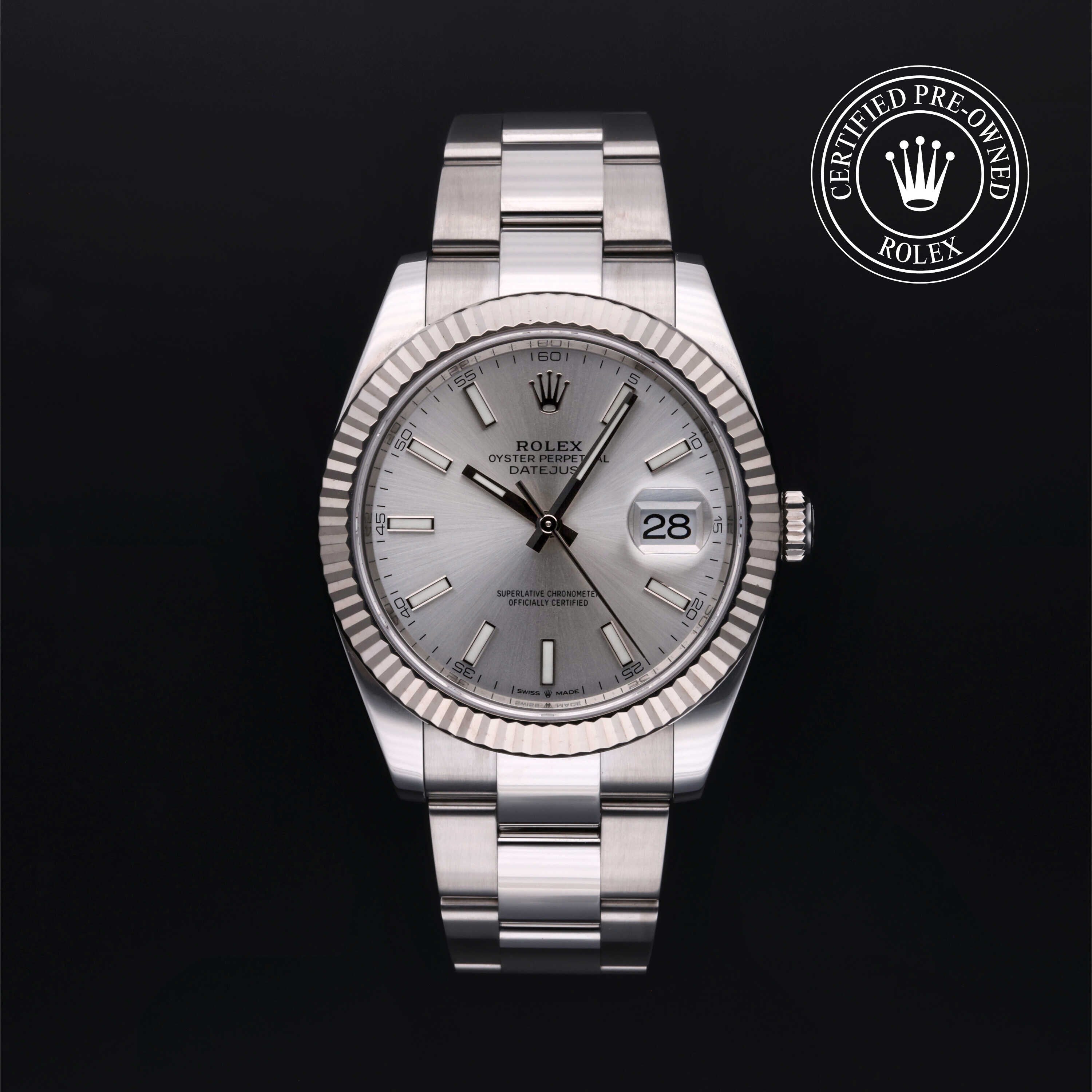 Rolex Certified Pre-owned Datejust M126334-0003 front on black background