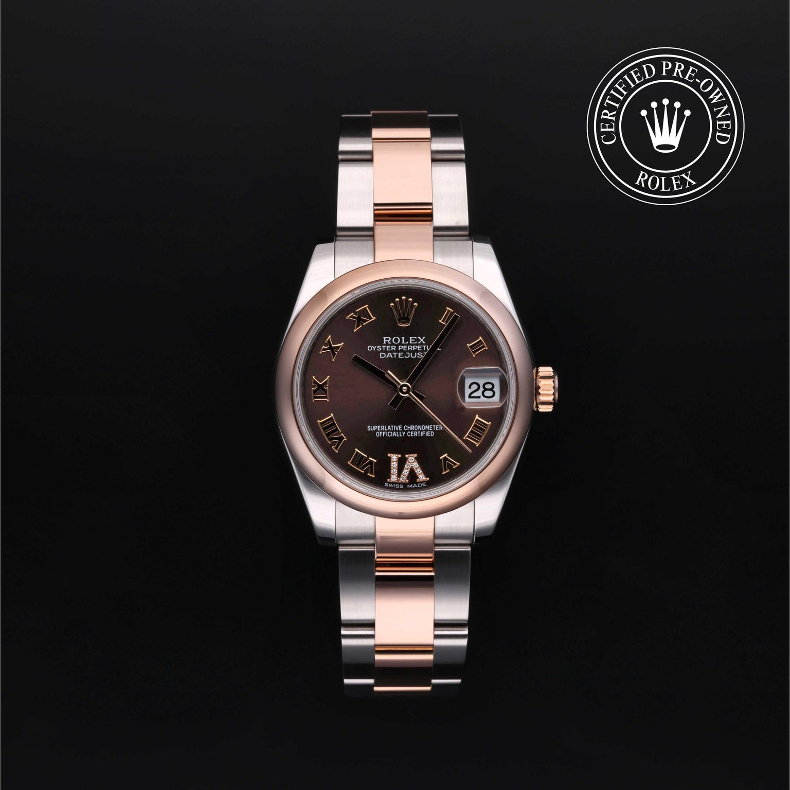 Rolex Certified Pre-owned Lady Datejust M178241-0074 front on black background