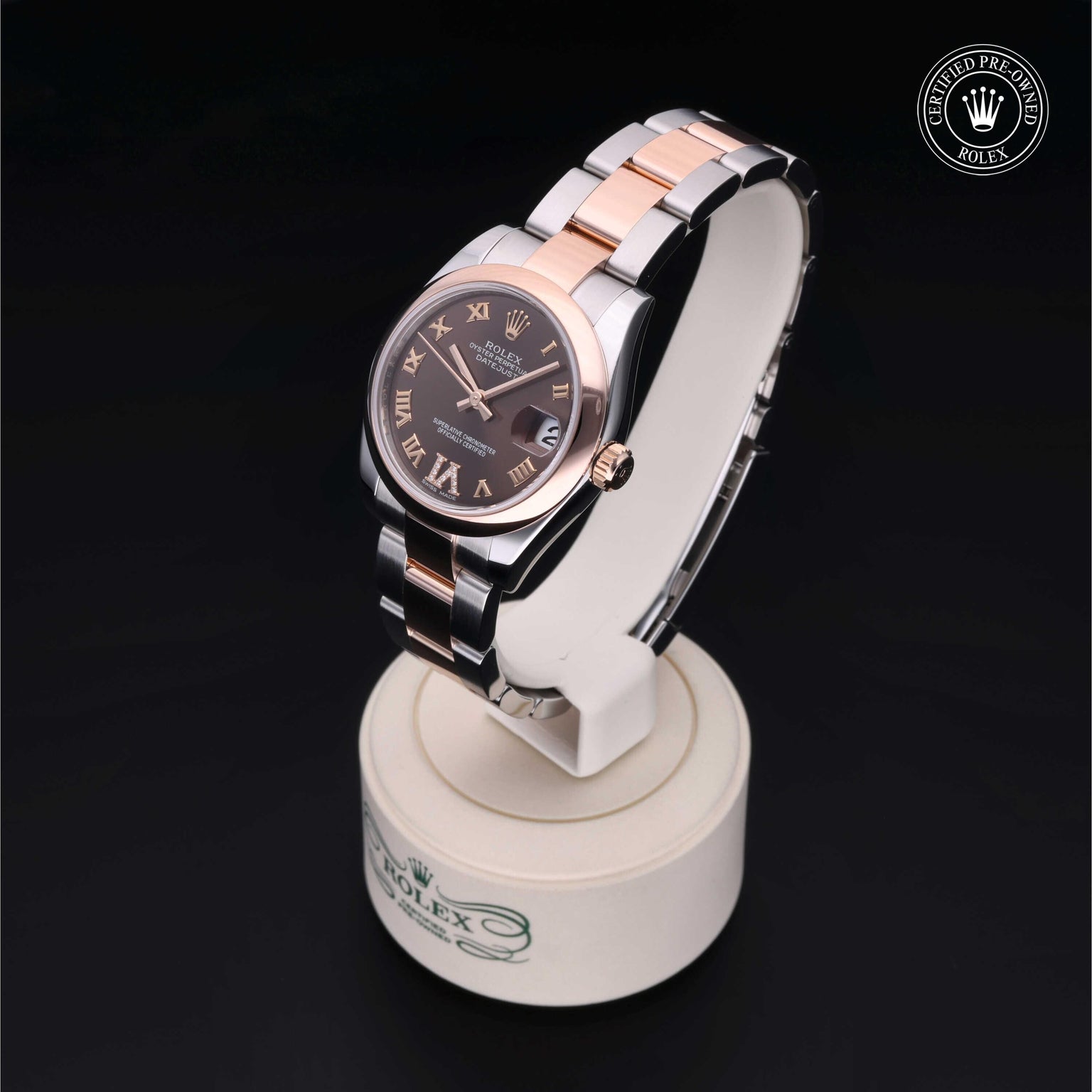 Rolex Certified Pre-owned Lady Datejust M178241-0074 front on black background
