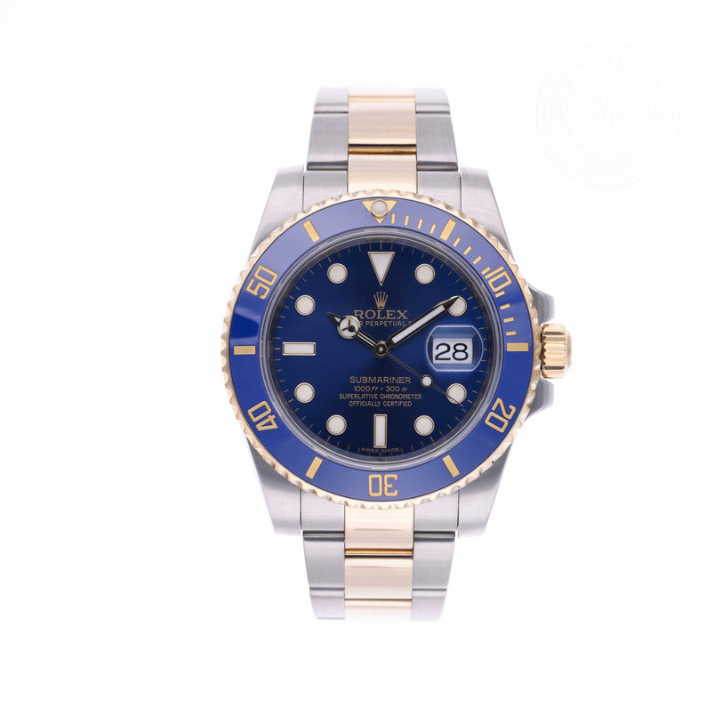 Rolex Certified Pre-owned Submariner M116613LB-0005 front on white background