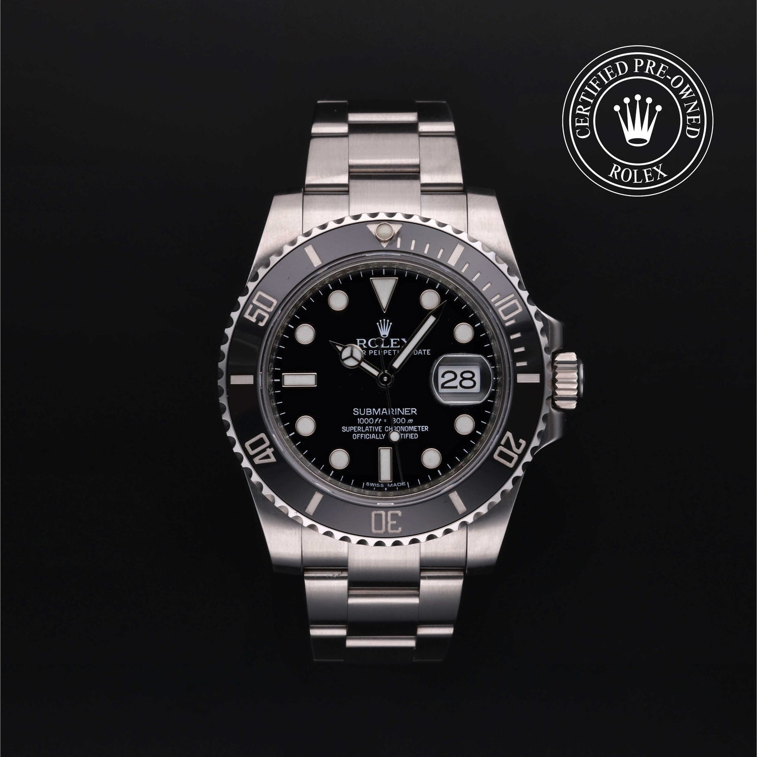 Rolex Certified Pre-owned Submariner M116610LN-0001 front on black background