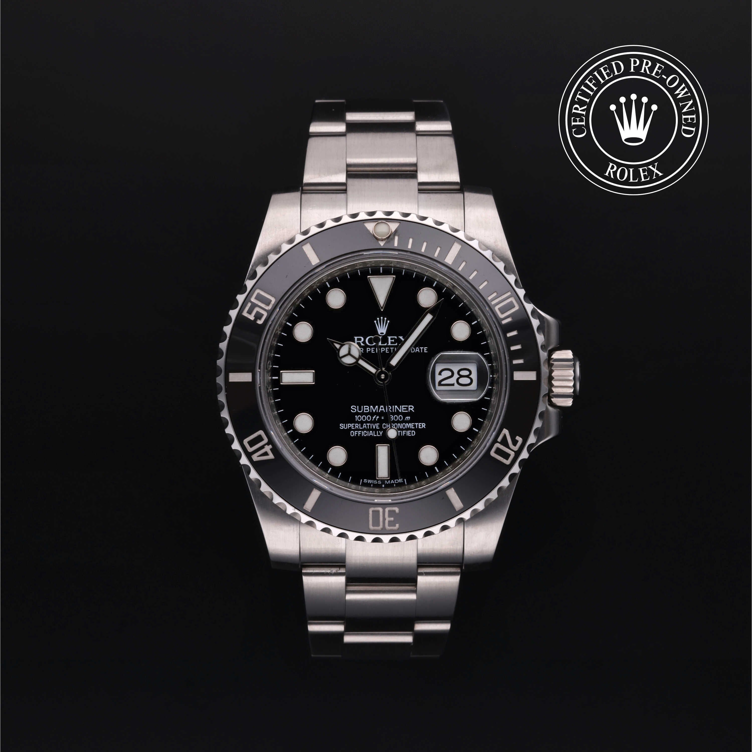 Rolex Certified Pre-owned Submariner M116610LN-0001 front on black background