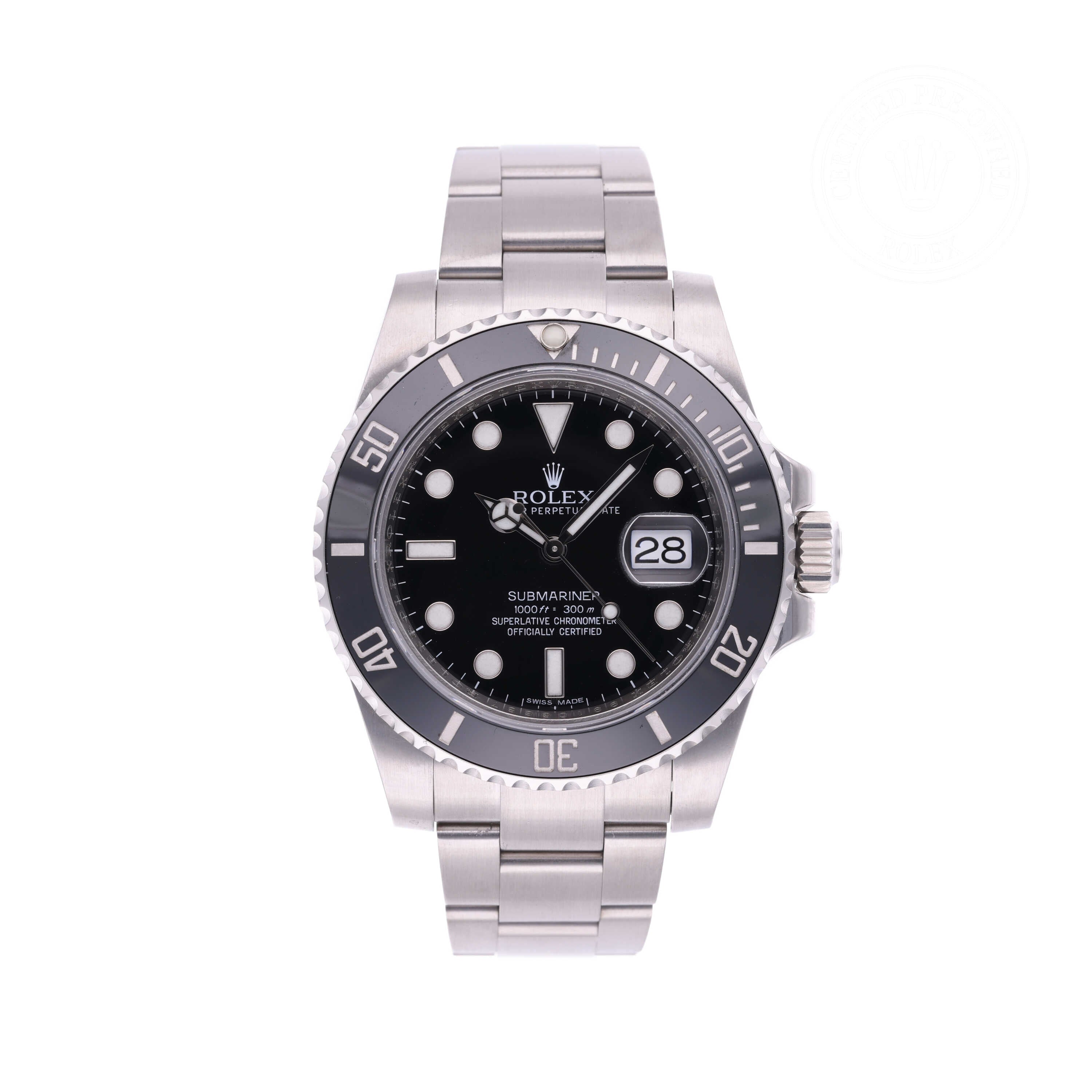 Rolex Certified Pre-owned Submariner M116610LN-0001 front on white background