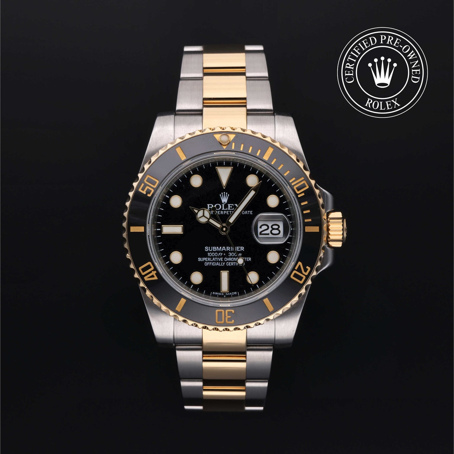 Rolex Certified Pre-owned Submariner M116613LN-0001 front on black background