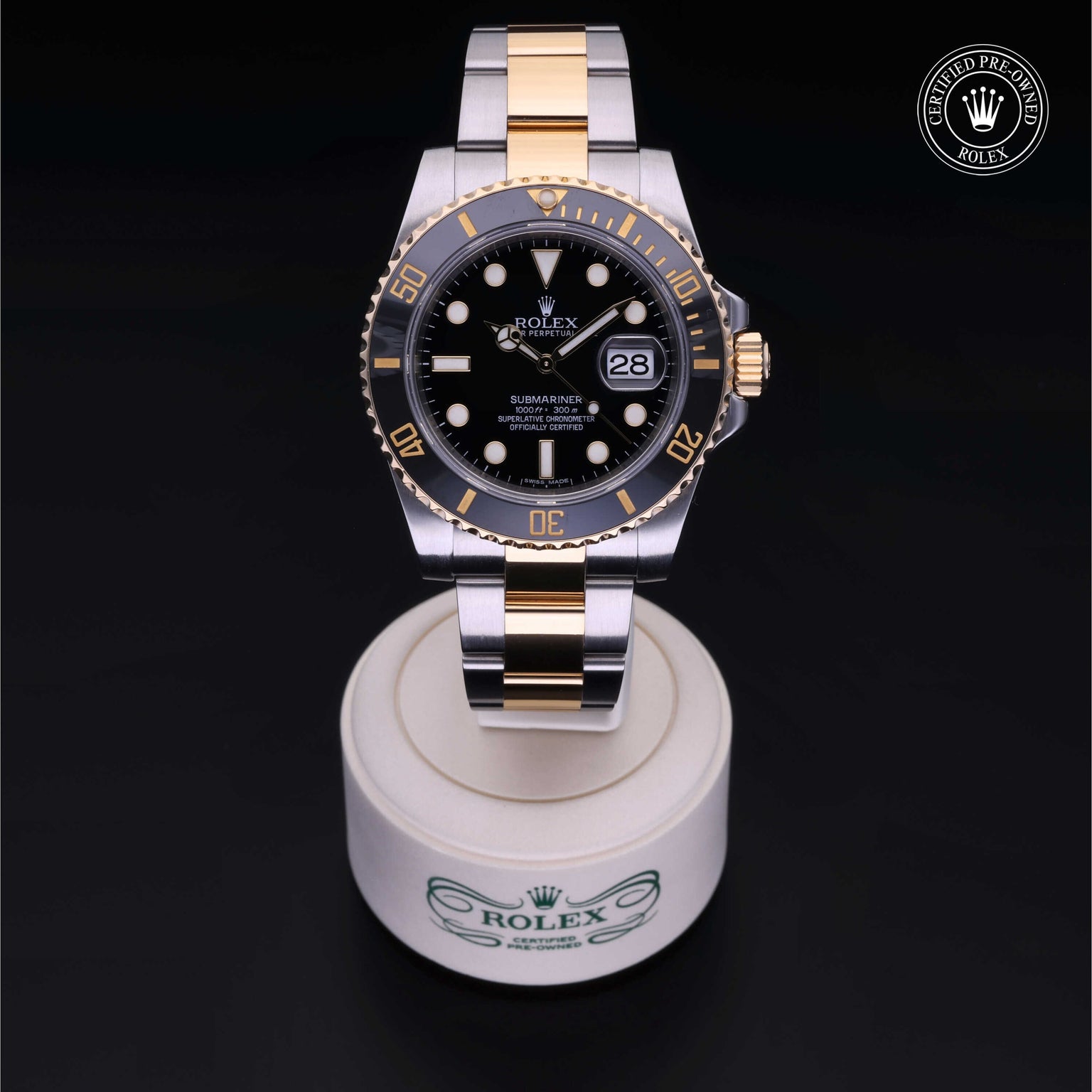 Rolex Certified Pre-owned Submariner M116613LN-0001 front on black background