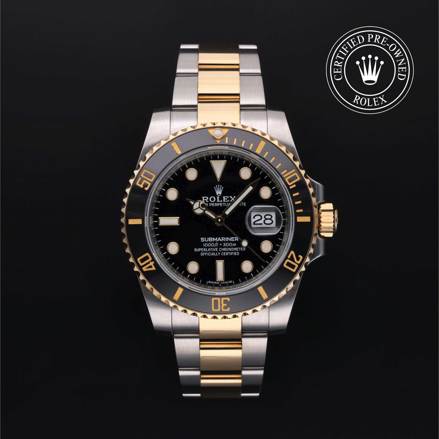 Rolex Certified Pre-owned Submariner M116613LN-0001 front on black background