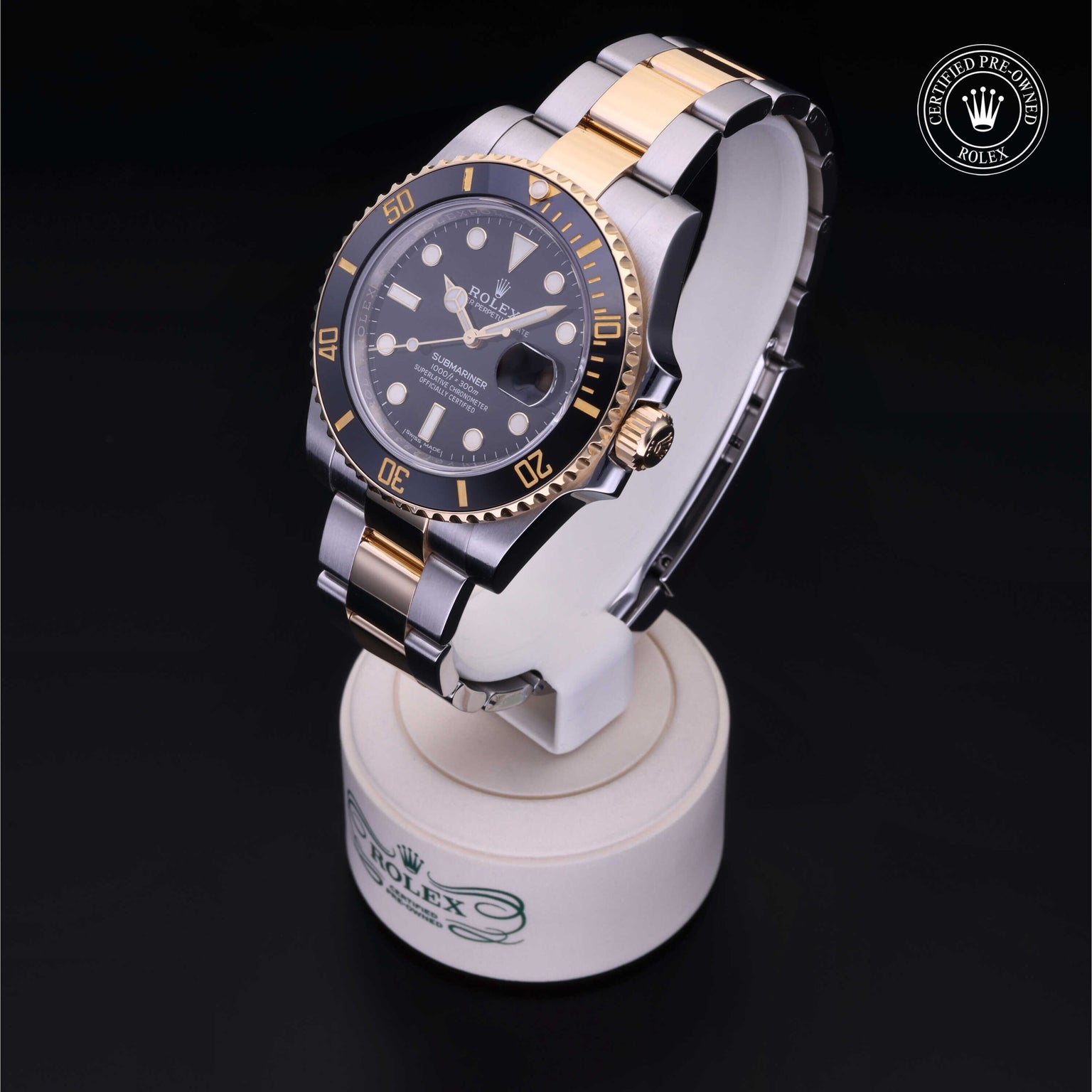 Rolex Certified Pre-owned Submariner M116613LN-0001 front on black background