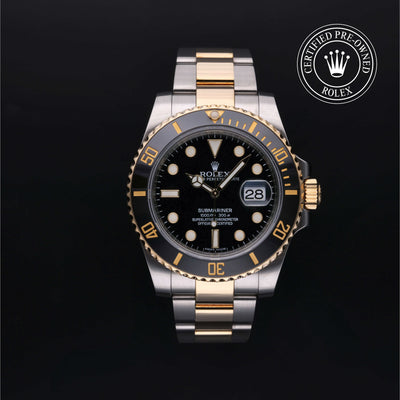 Rolex Certified Pre-owned Submariner M116613LN-0001 front on black background