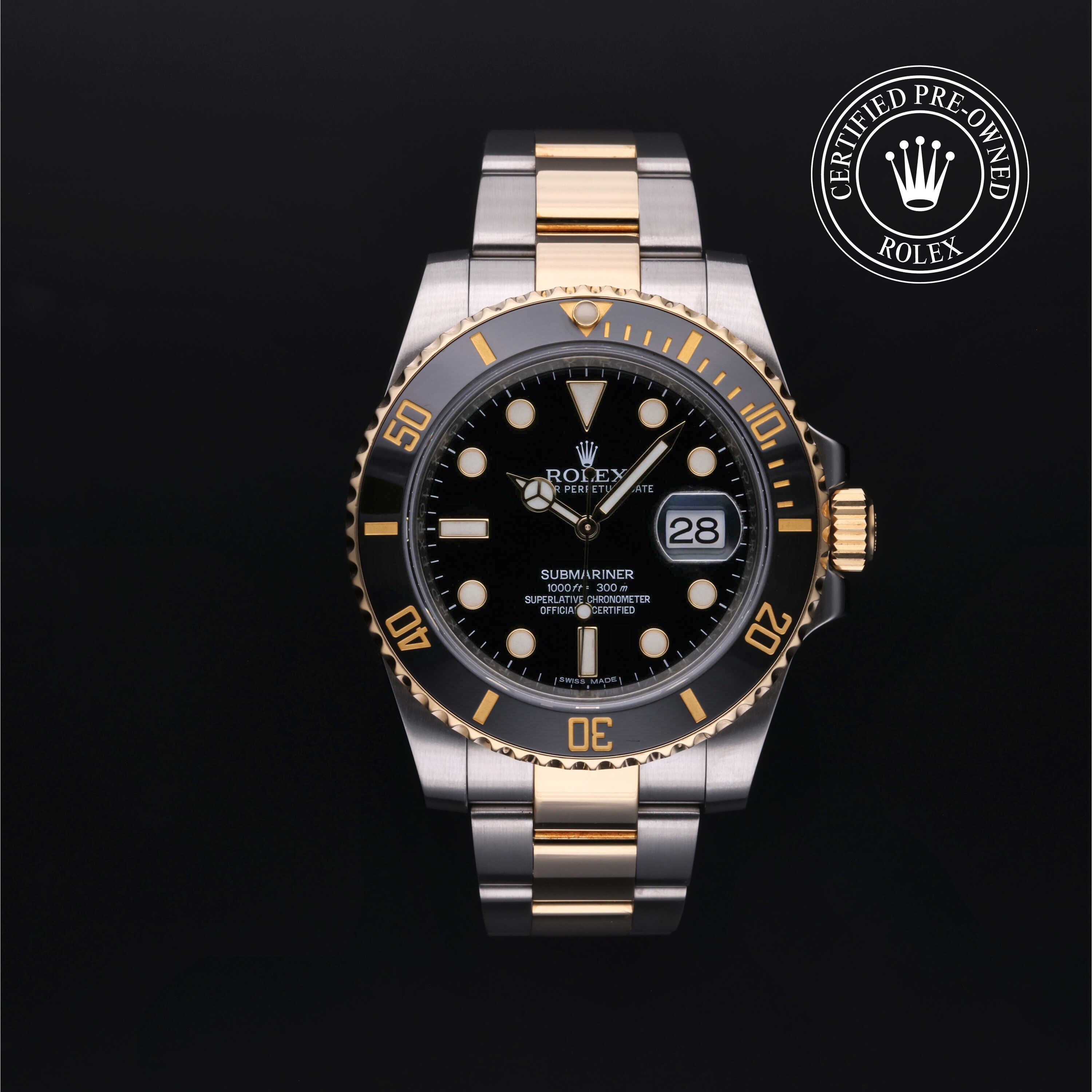 Rolex Certified Pre-owned Submariner M116613LN-0001 front on black background