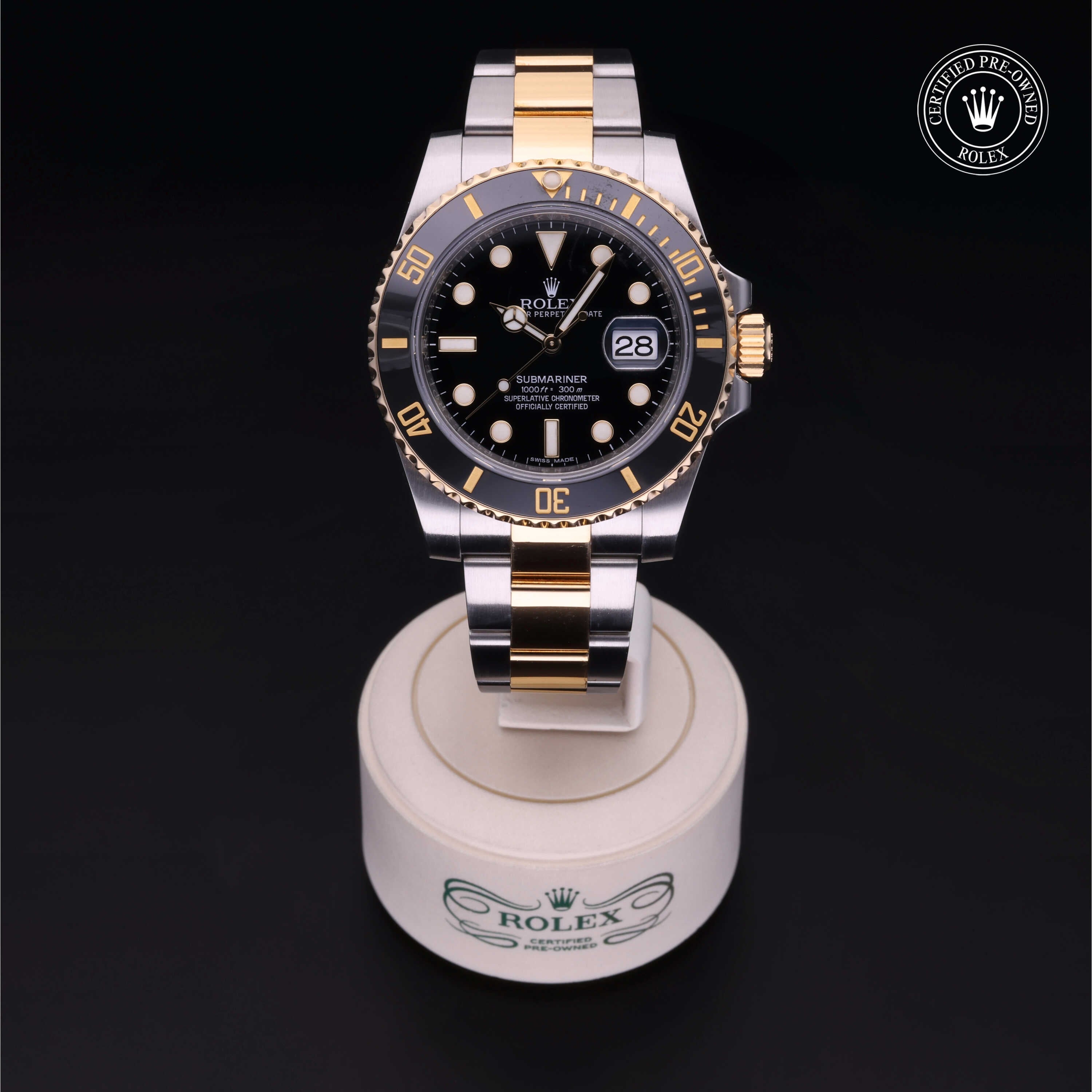Rolex Certified Pre-owned Submariner M116613LN-0001 front on black background