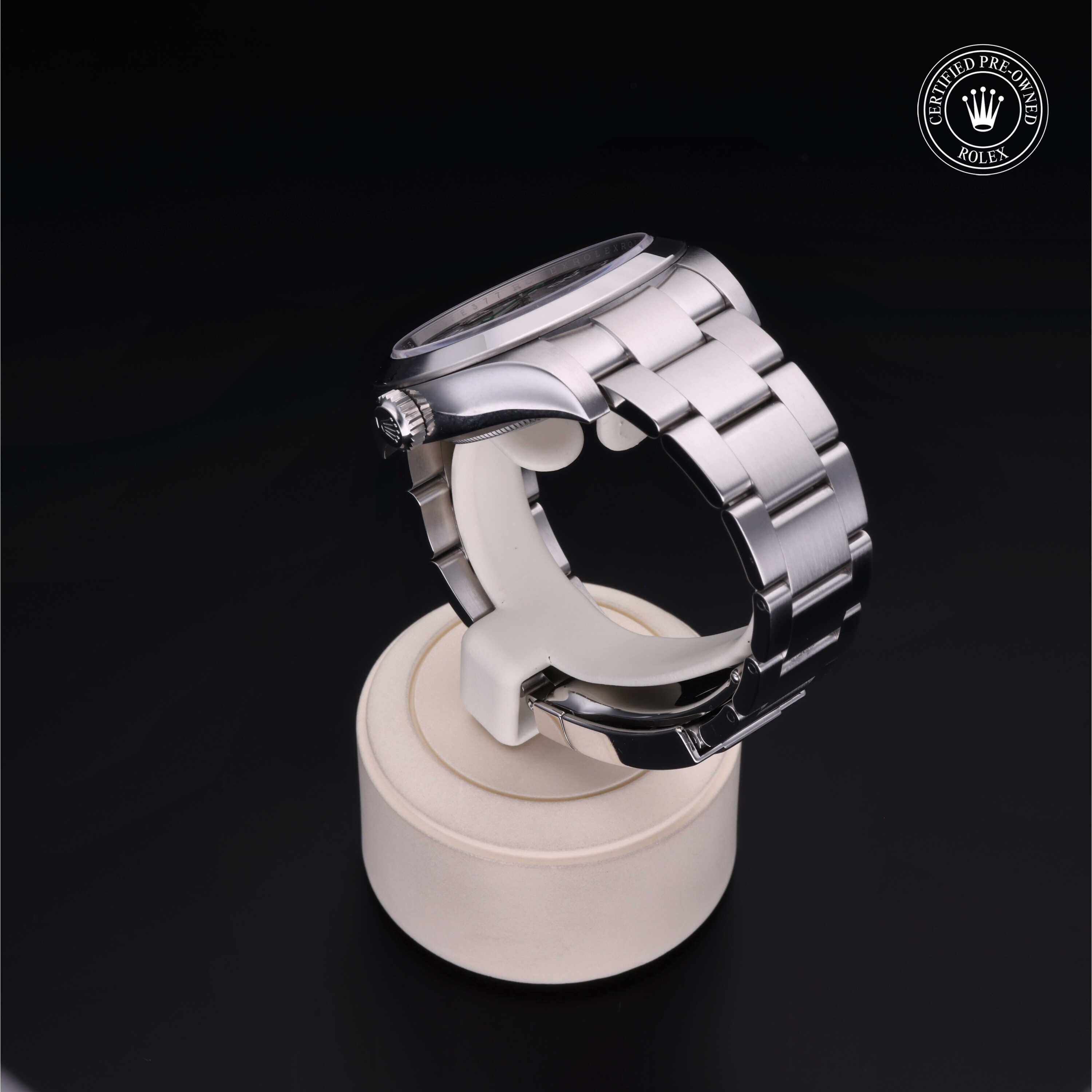 Rolex Certified Pre-owned Air-King M116900-0001 front on black background