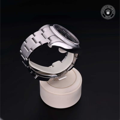 Rolex Certified Pre-owned Air-King M116900-0001 front on black background