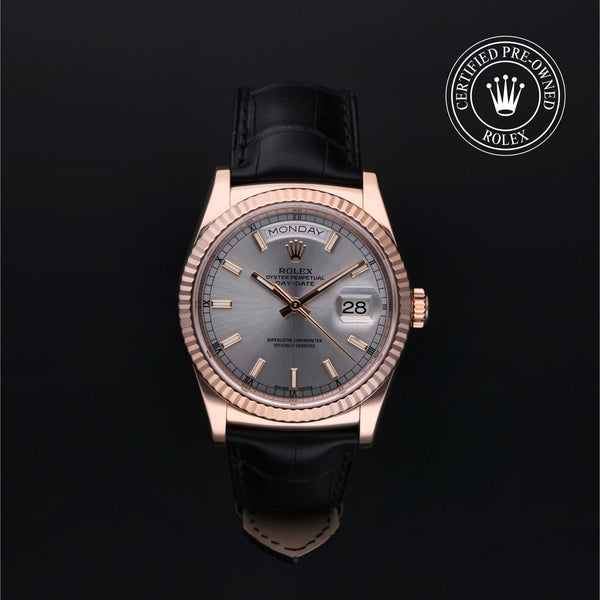 Rolex Certified Pre-owned Day-date M118135-0005 front on black background
