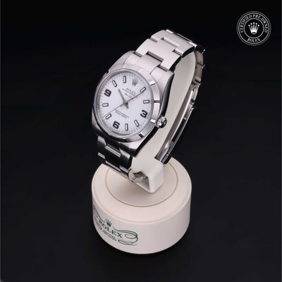 Rolex Certified Pre-owned Air-King M114210-0003 front on black background