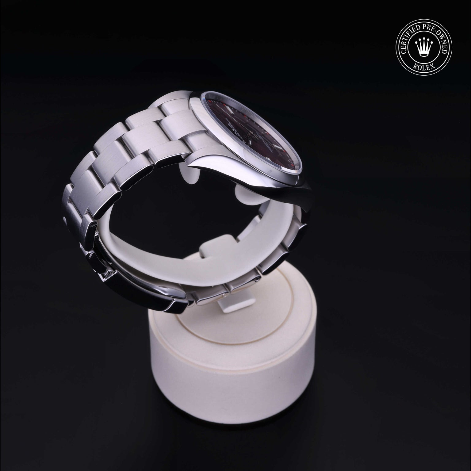 Rolex Certified Pre-owned Oyster Perpetual M114300-0002 front on black background