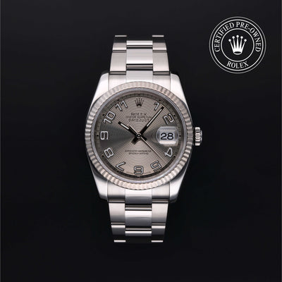 Rolex Certified Pre-owned Datejust M116234-0025 front on black background