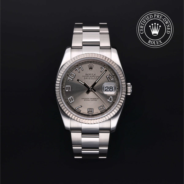 Rolex Certified Pre-owned Datejust M116234-0025 front on black background