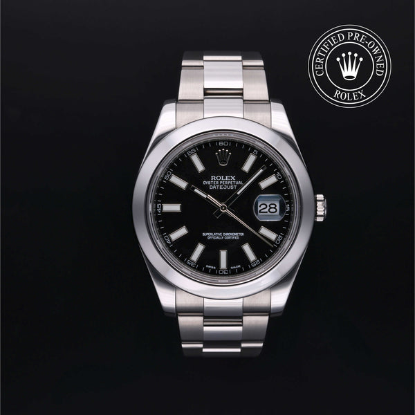 Rolex Certified Pre-owned Datejust M116300-0001 front on black background