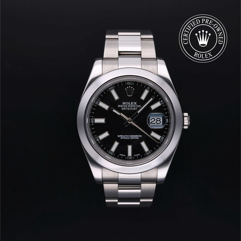 Rolex Certified Pre-owned Datejust M116300-0001 front on black background