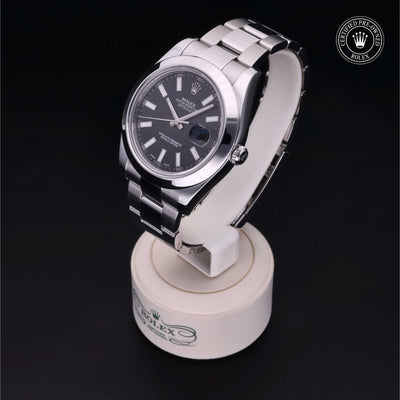 Rolex Certified Pre-owned Datejust M116300-0001 front on black background