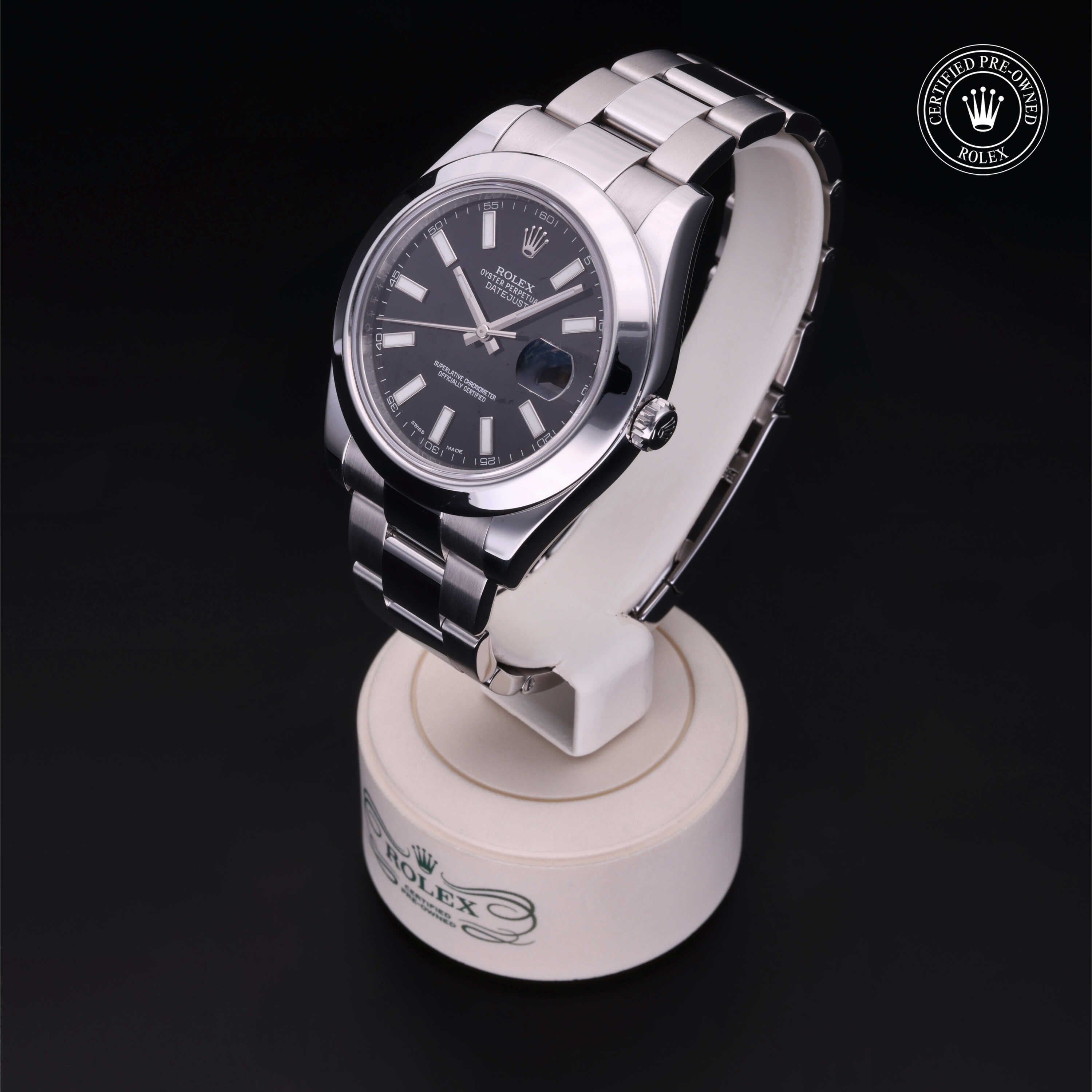 Rolex Certified Pre-owned Datejust M116300-0001 front on black background