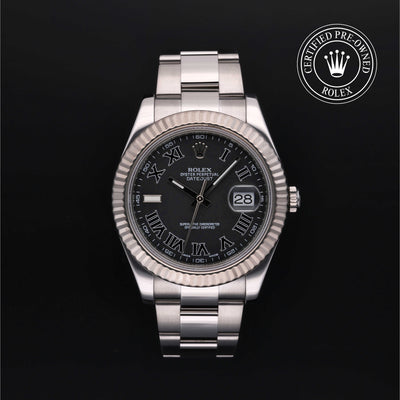 Rolex Certified Pre-owned Datejust M116334-0002 front on black background