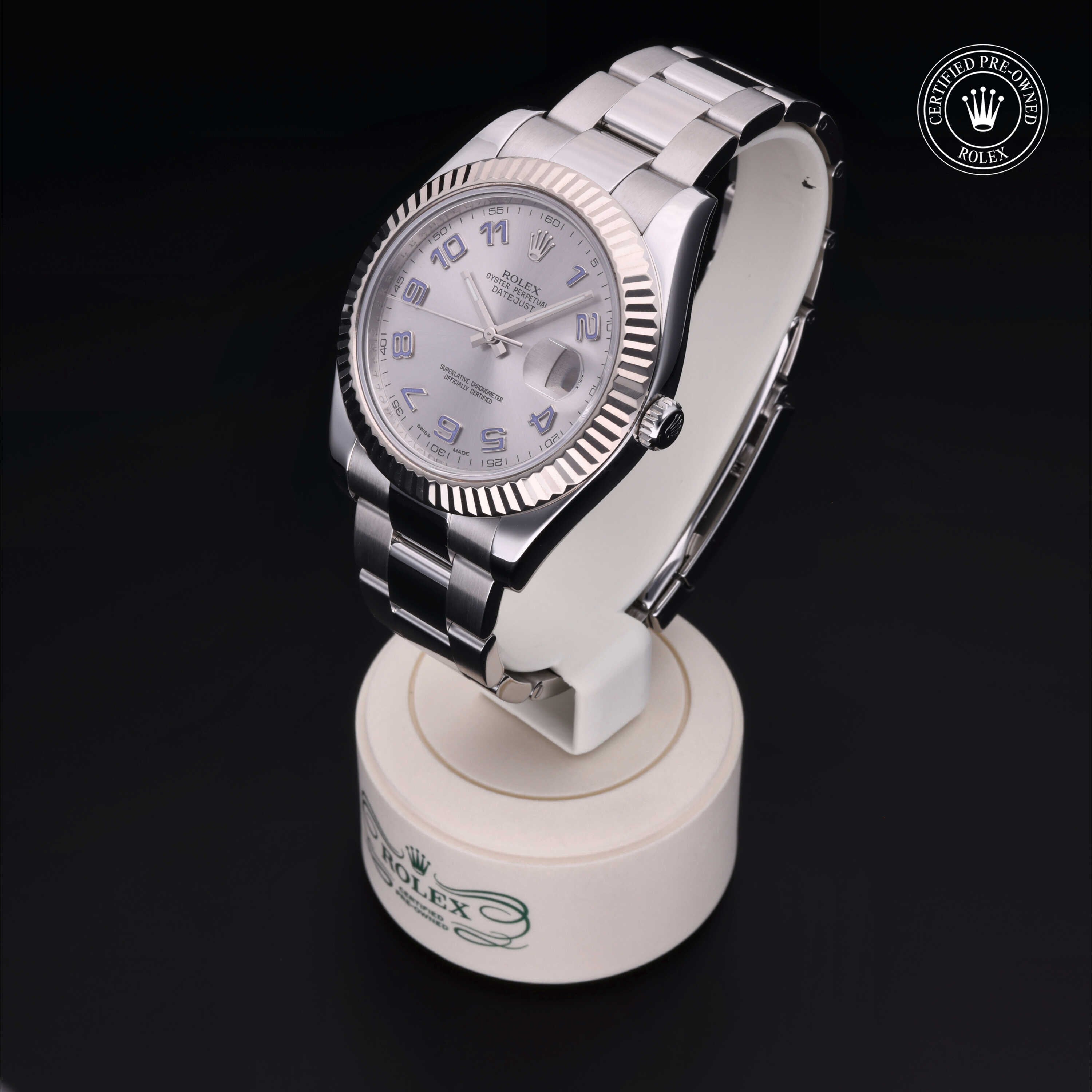 Rolex Certified Pre-owned Datejust M116334-0001 front on black background