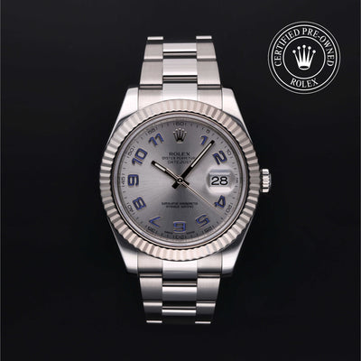 Rolex Certified Pre-owned Datejust M116334-0001 front on black background