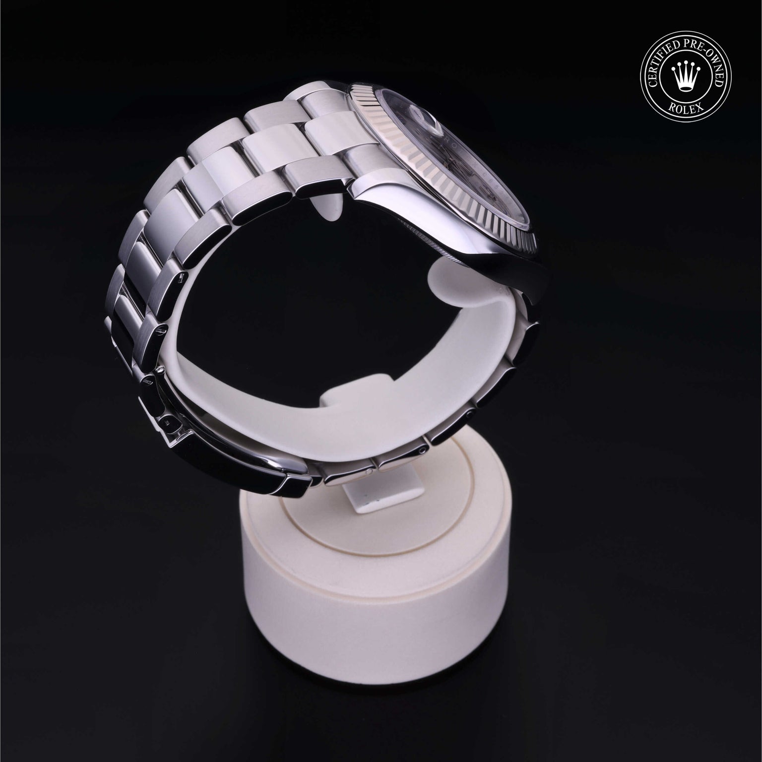 Rolex Certified Pre-owned Datejust M116334-0001 front on black background