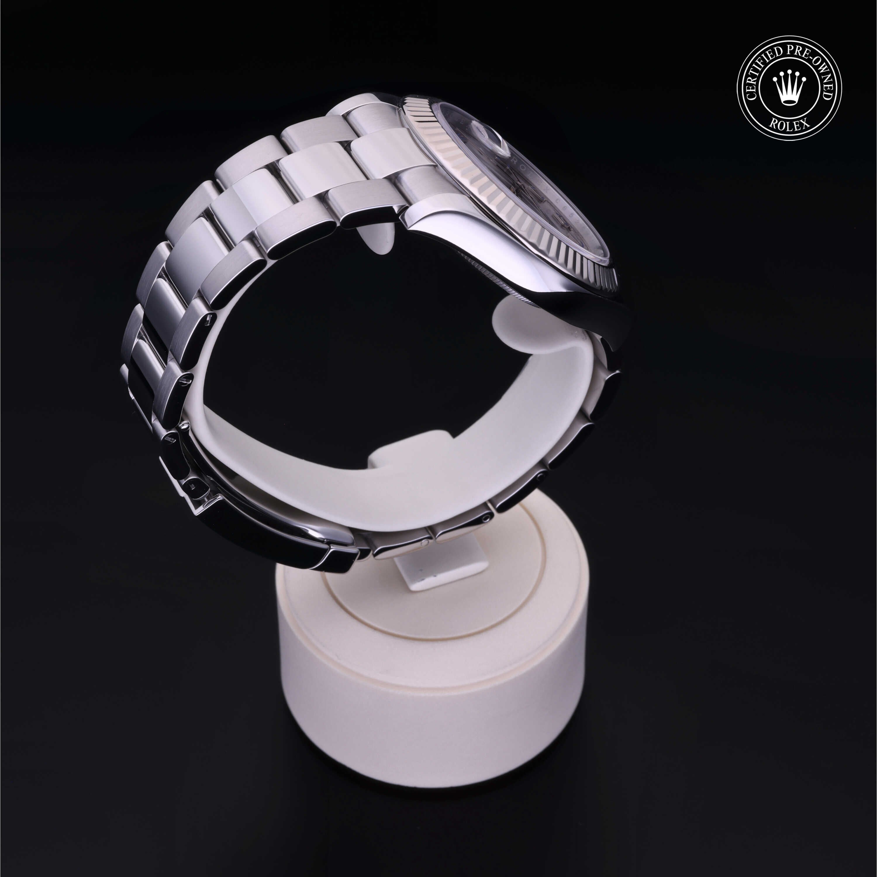 Rolex Certified Pre-owned Datejust M116334-0001 front on black background