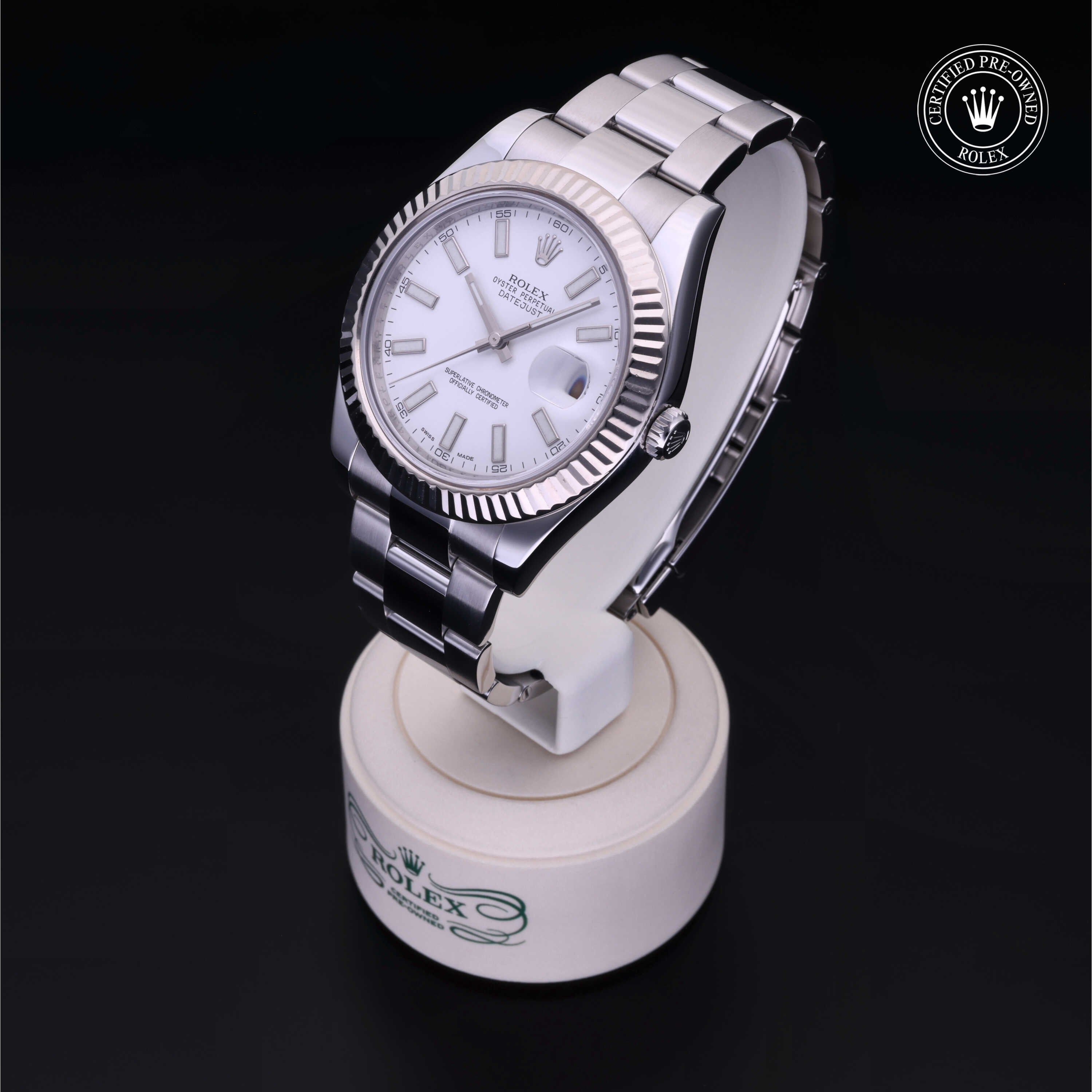 Rolex Certified Pre-owned Datejust M116334-0006 front on black background