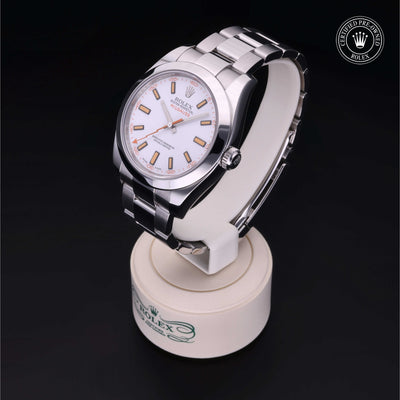 Rolex Certified Pre-owned Milgauss M116400-0002 front on black background