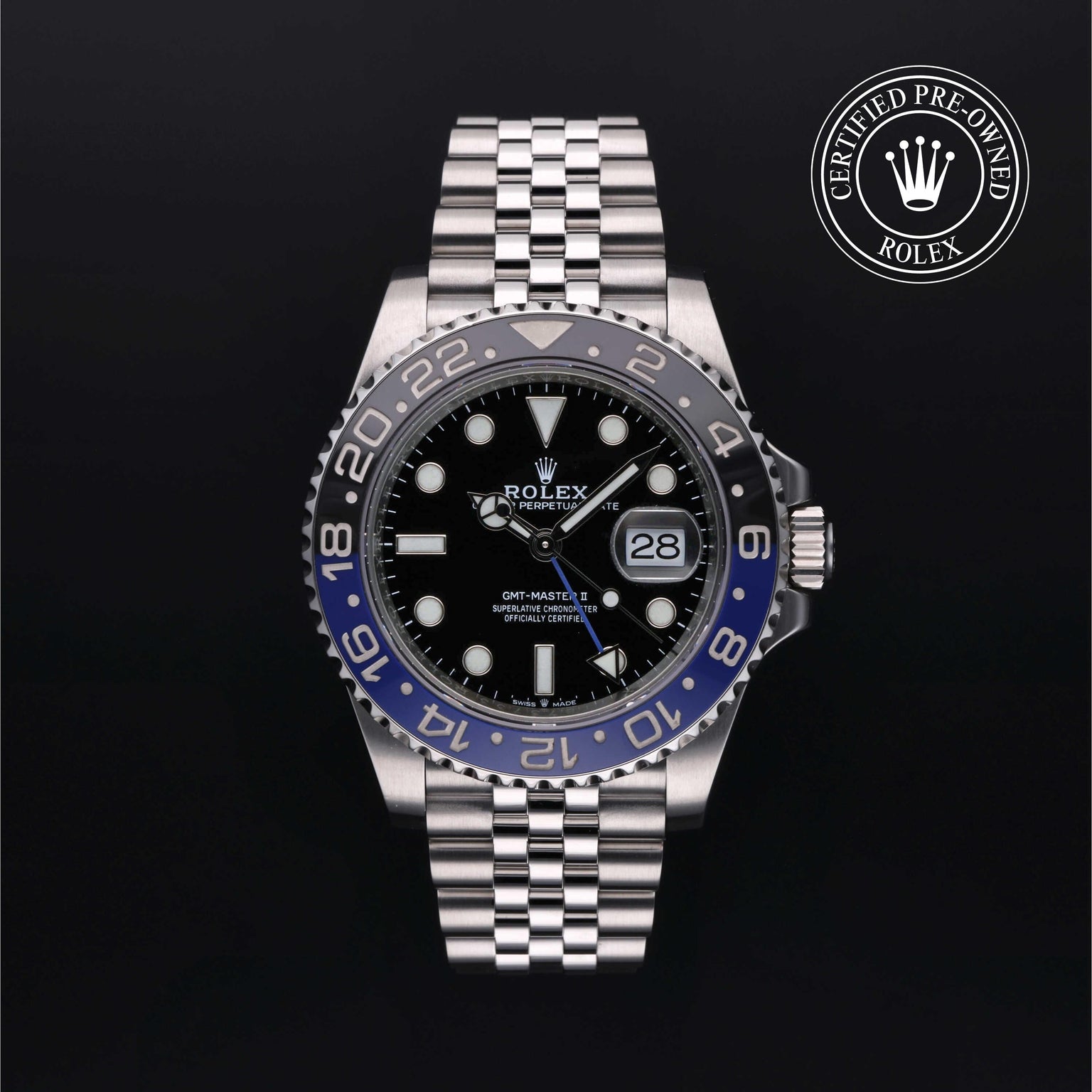 Rolex CPO GMT M126710BLNR front on white background