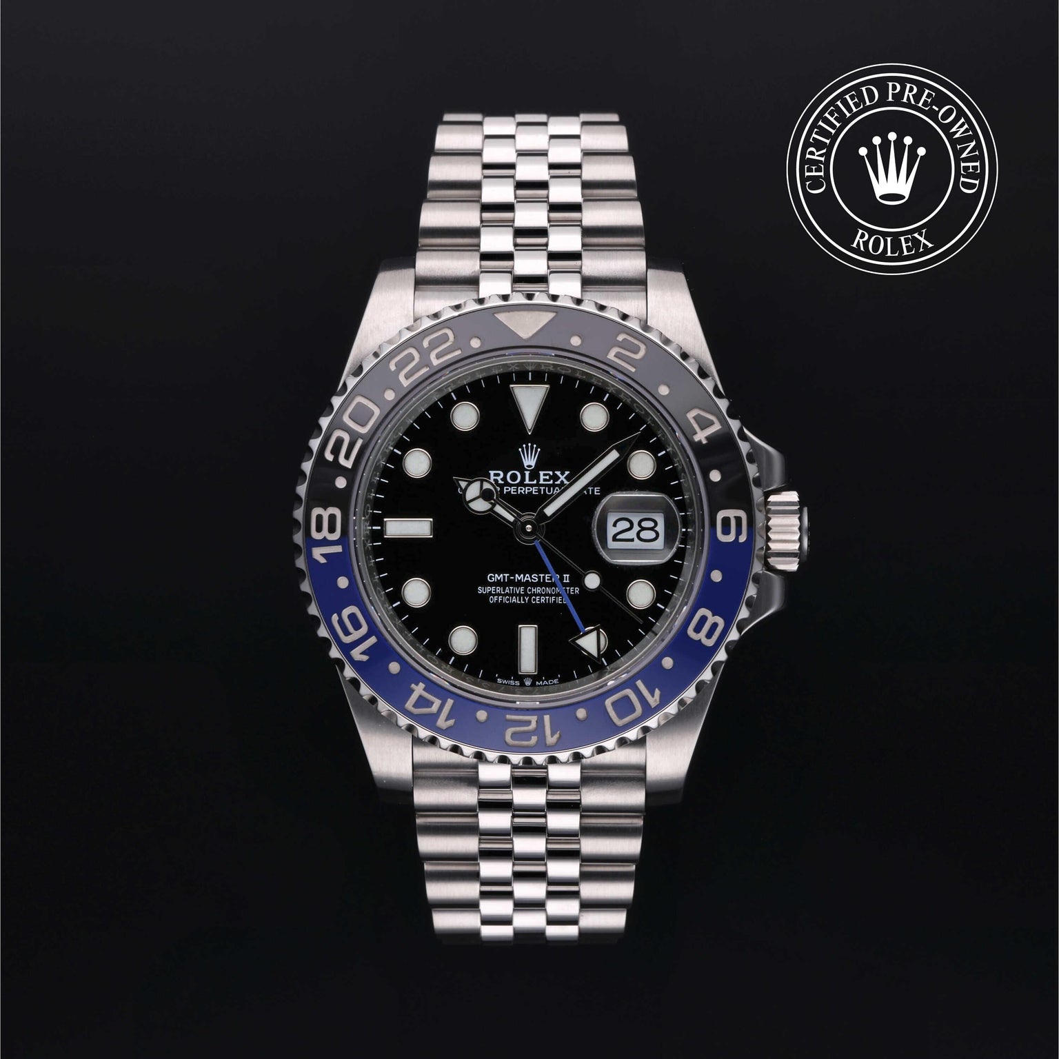 Rolex CPO GMT M126710BLNR front on white background