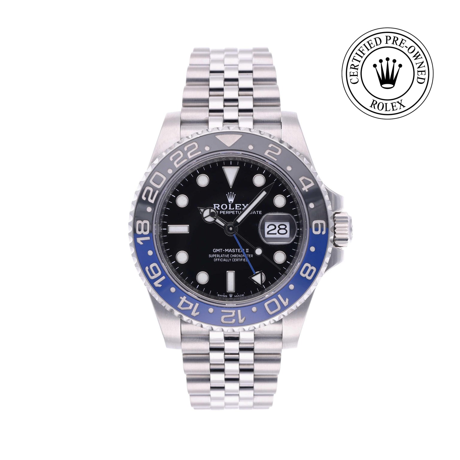 Rolex CPO GMT M126710BLNR front on white background