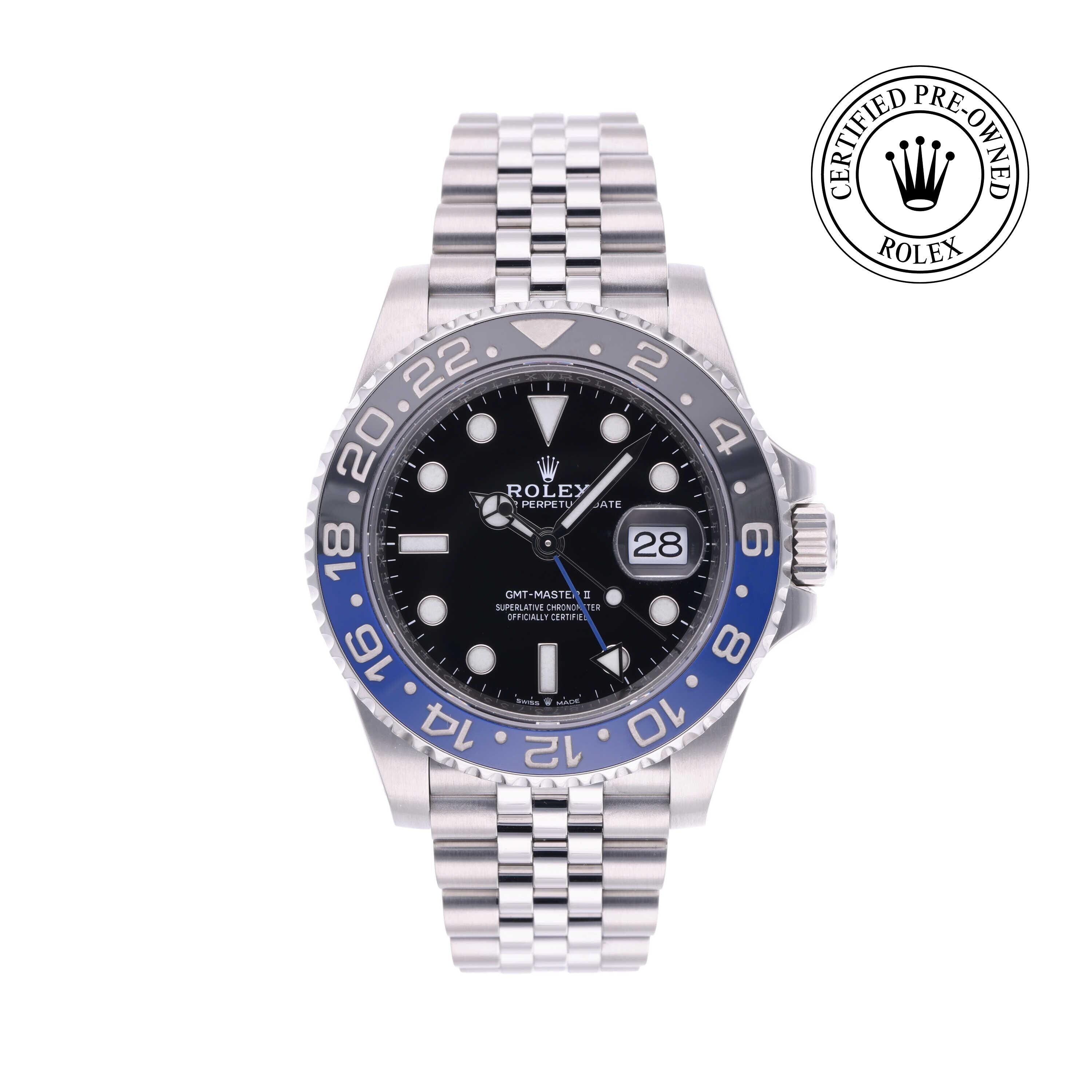 Rolex CPO GMT M126710BLNR front on white background