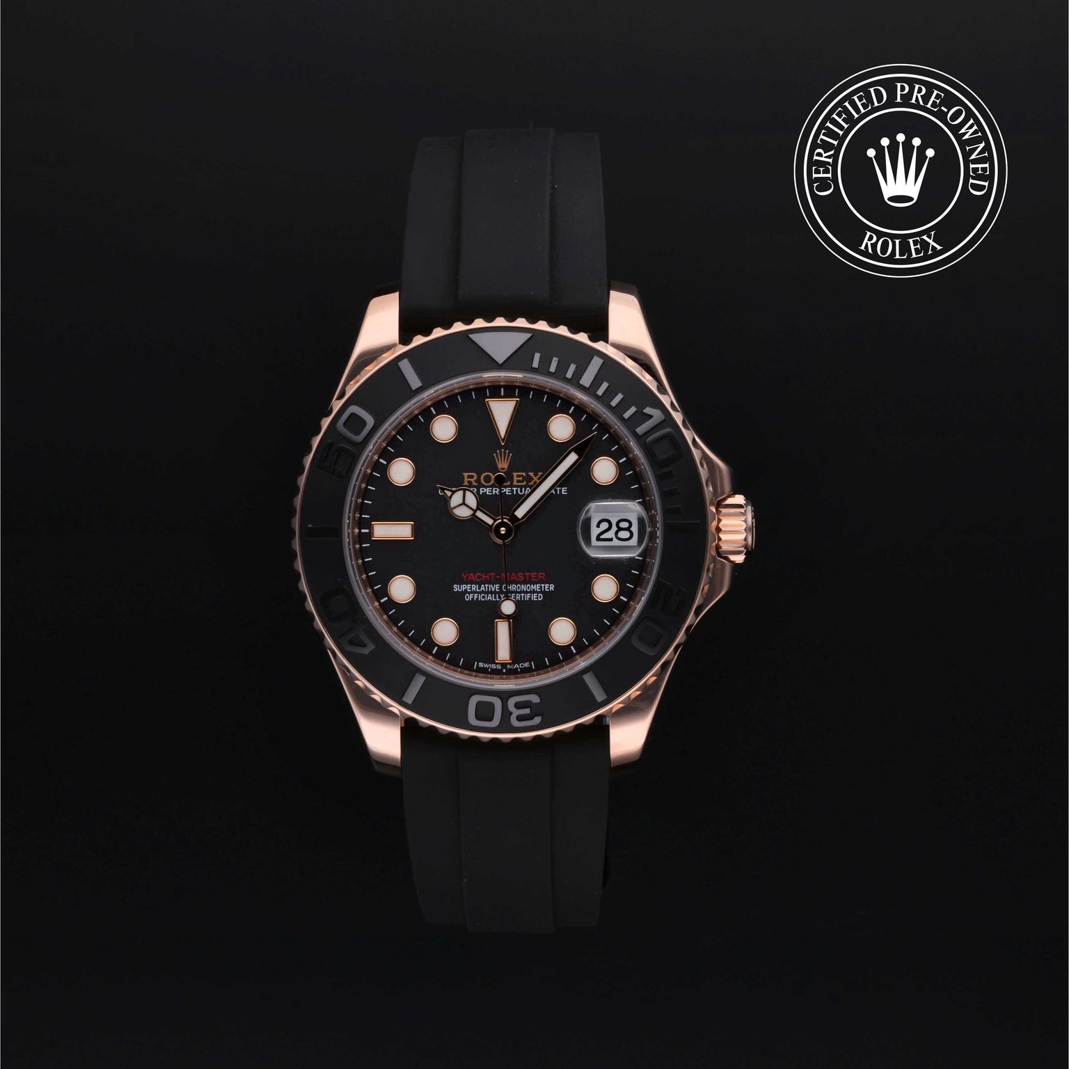 Rolex Certified Pre-owned Yacht-Master M268655-0002 front on black background