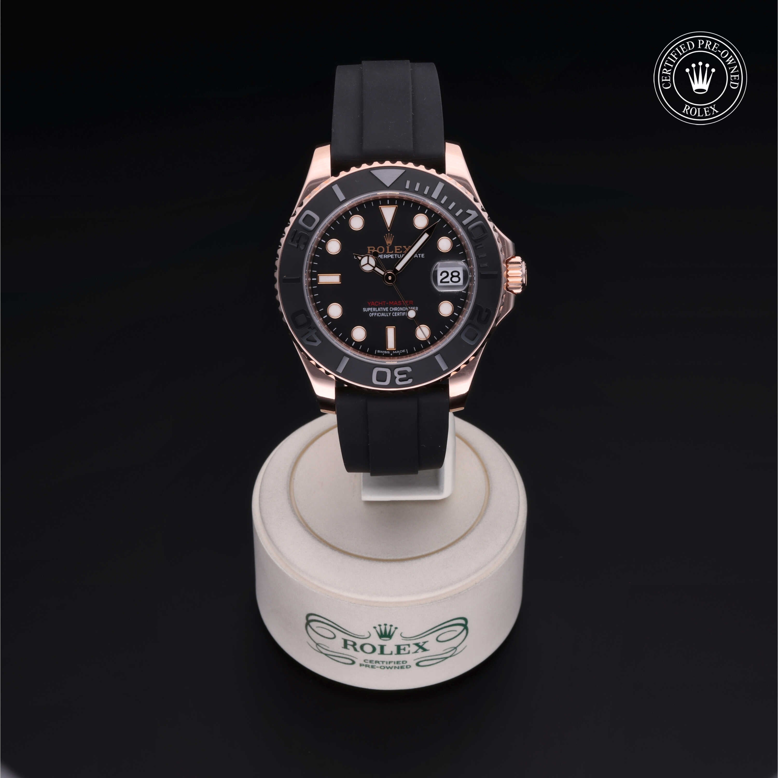 Rolex Certified Pre-owned Yacht-Master M268655-0002 front on black background