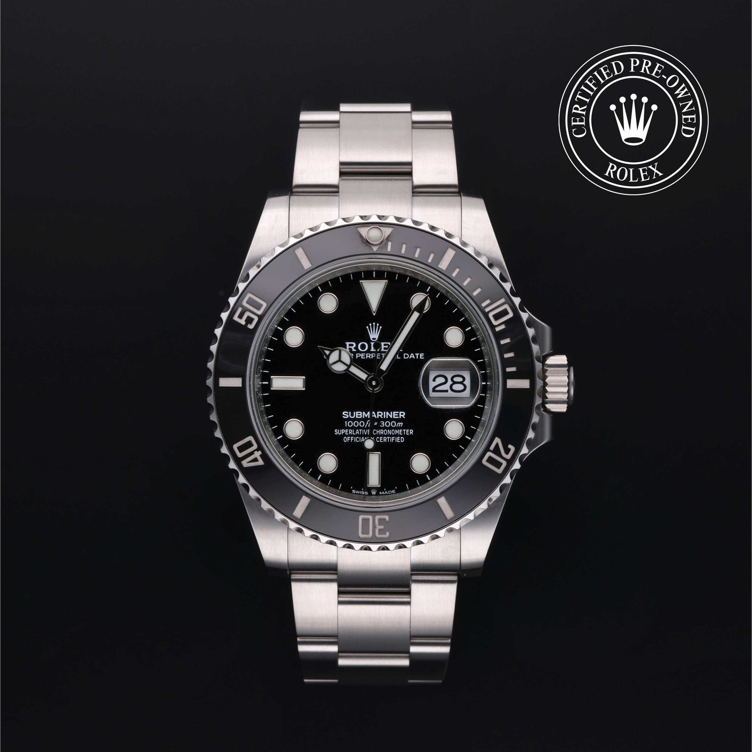 Rolex Certified Pre-owned Submariner M126610LN-0001 front on black background
