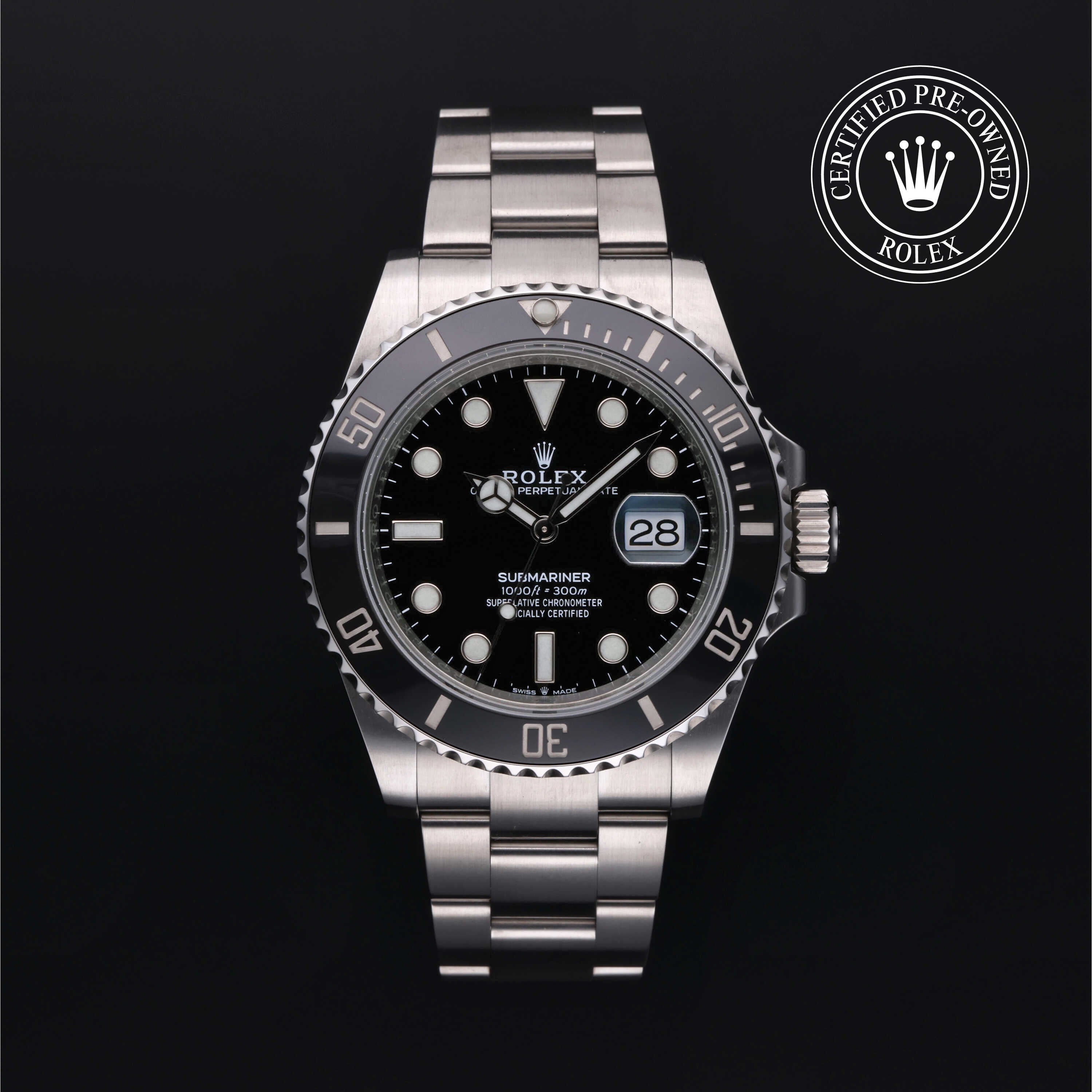 Rolex Certified Pre-owned Submariner M126610LN-0001 front on black background